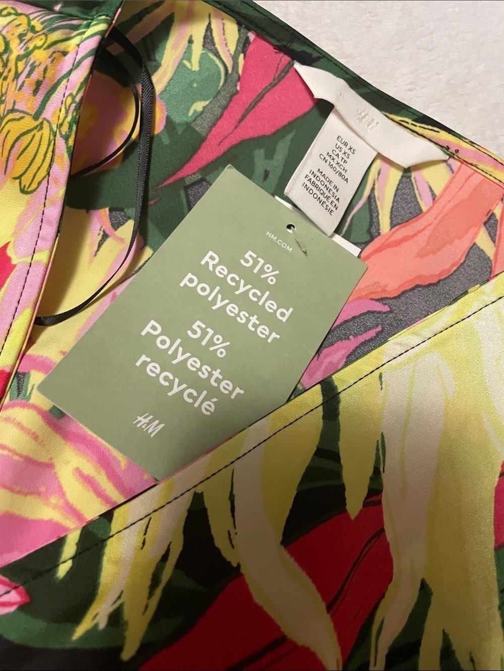 H&M Pink, Yellow & Green Tropical Wrap Mini Dress XS - Picture 4 of 6